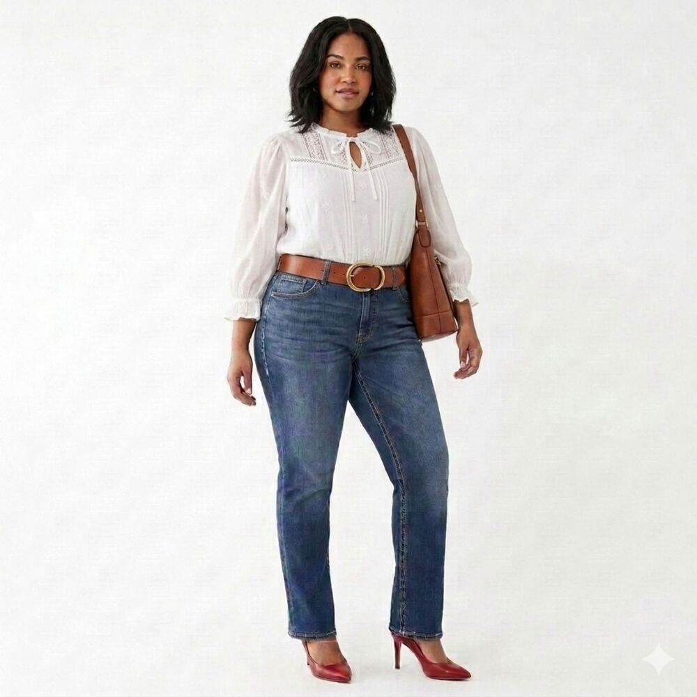 Cato Embroidered Pocket Jeans 16 Slightly Tapered Medium Wash Mid Rise Stretch